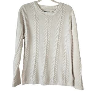 Ivory Textured Chenille Cable Knit Crewneck Sweater Ultra Soft Velvety Size M